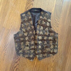 Vintage Real Fur Textured Vest – Brown Swirl Pattern / Lined / Statement Piece